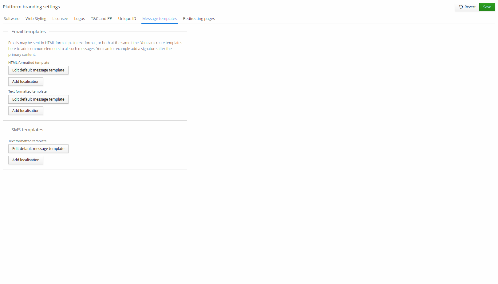 Message templates tab